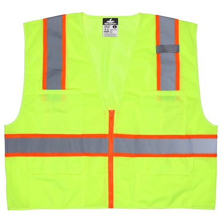 Mcr Safety Hi-Vis Safety Vest 5XL Class 2 H Back, , Zipper 6 Pockets, 1 Mic Tab SURVMLX5